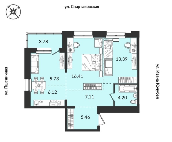 Планировка 2-комн 66,2 м²