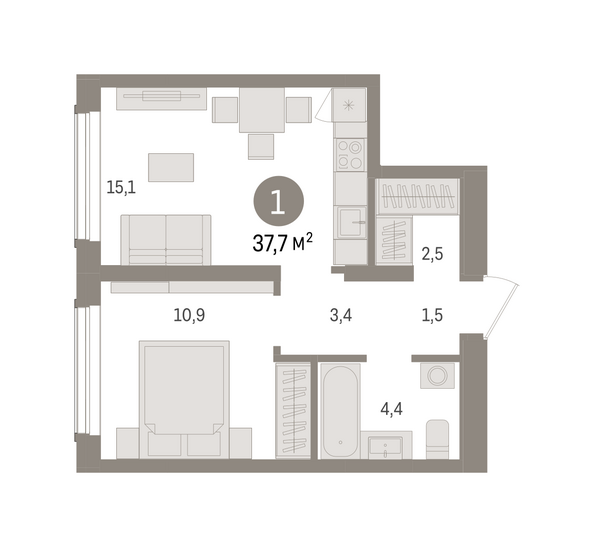 Планировка 1-комн 37,72 м²