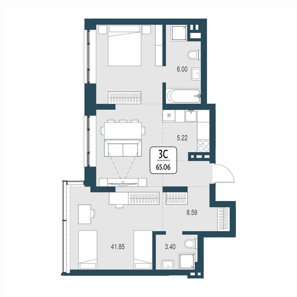 Планировка 3-комн 65,03, 65,06 м²