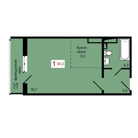 Планировка 1-комн 34,2 м²