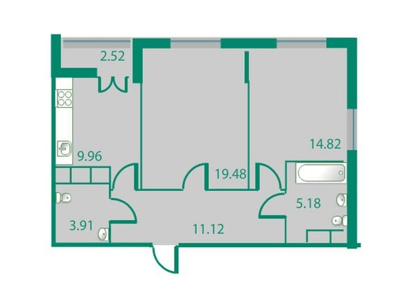 Планировка двухкомнатной квартиры 65,73 кв.м