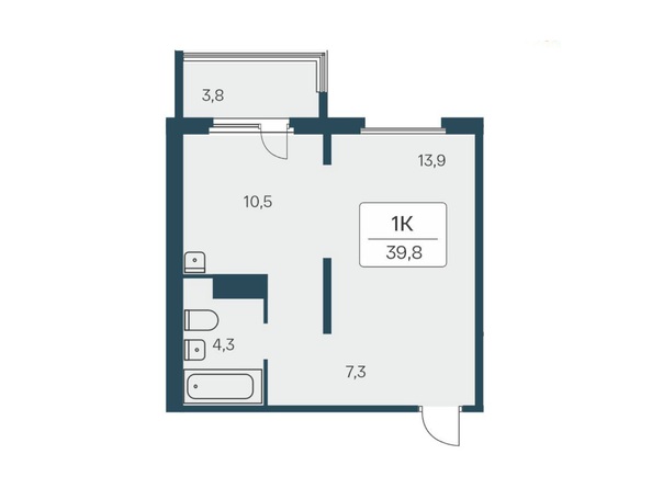 Планировка 1-комн 39, 39,8 м²