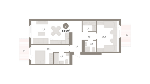 Планировка 1-комн 83,95 м²