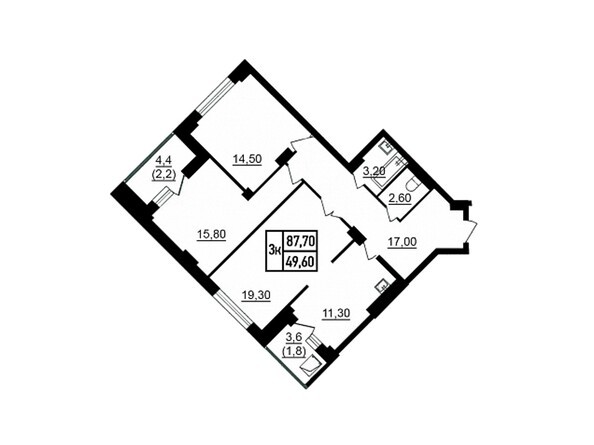Планировка трёхкомнатной квартиры 87,7 кв.м