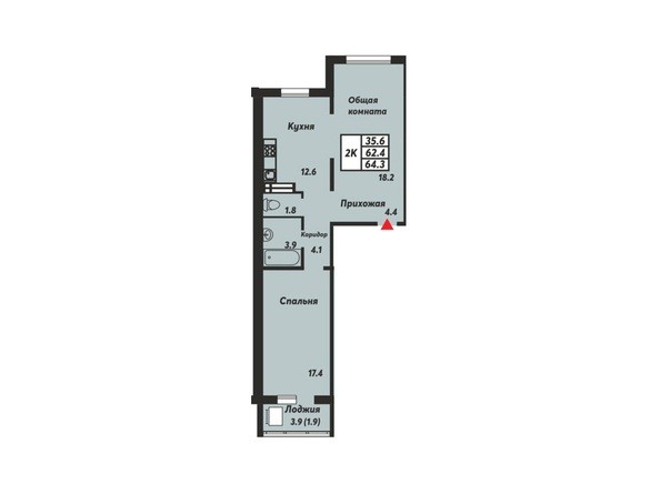 Планировка 2-комнатной квартиры 64,3 кв.м
