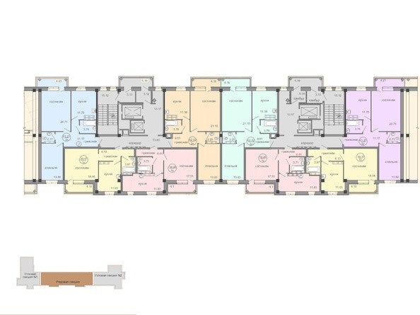 Блок-секция 2. Планировка типового этажа.