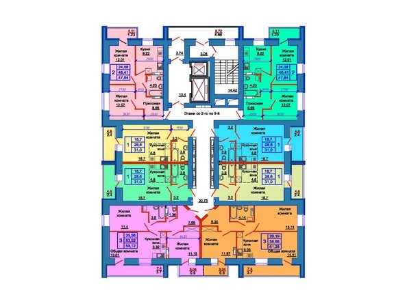 Планировка 2-9 этажей