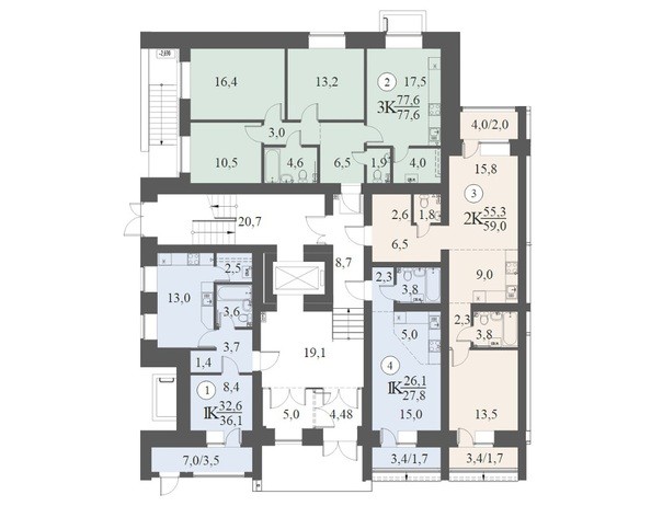 Планировка типового этажа, Секция 1