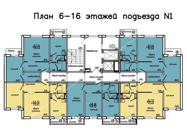 1 подъезд, 6-16 этажи