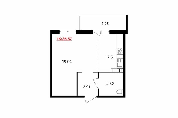
   Продам 1-комнатную, 36.58 м², Аринский, дом 1 корпус 3

. Фото 2.