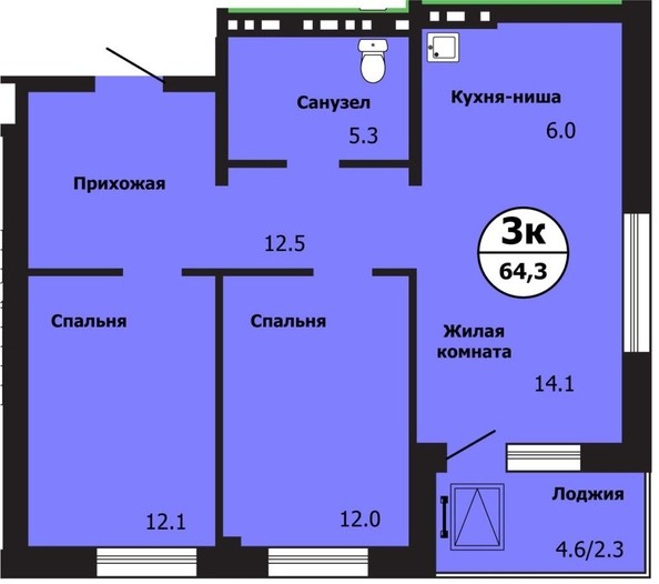 
   Продам 3-комнатную, 64.3 м², Лесников ул, 43Б

. Фото 5.