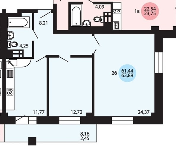 
   Продам 2-комнатную, 63.9 м², Енисей, 1 очередь дом 3

. Фото 1.