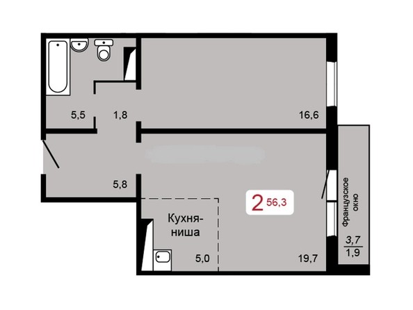 
   Продам 2-комнатную, 56.3 м², Мичурино, дом 2 строение 5

. Фото 1.