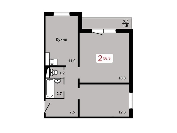 
   Продам 2-комнатную, 56.3 м², КБС. Берег, дом 4 строение 2

. Фото 1.