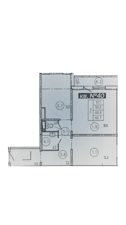 
   Продам 2-комнатную, 60.9 м², Мичурино, дом 2 строение 5

. Фото 1.