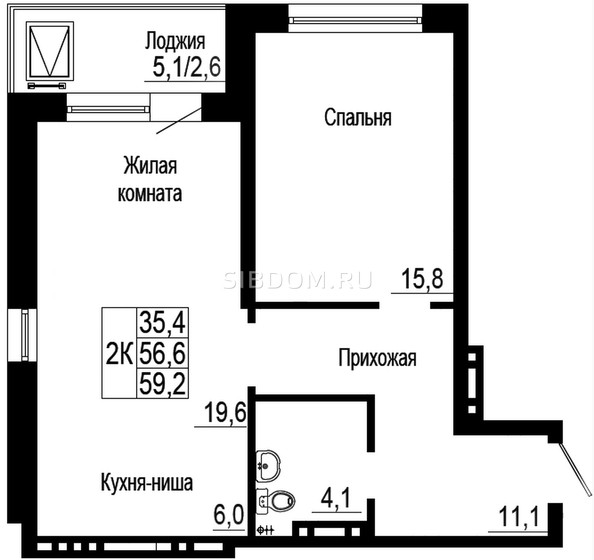 
   Продам 2-комнатную, 59.2 м², Подзолкова, дом 19

. Фото 7.