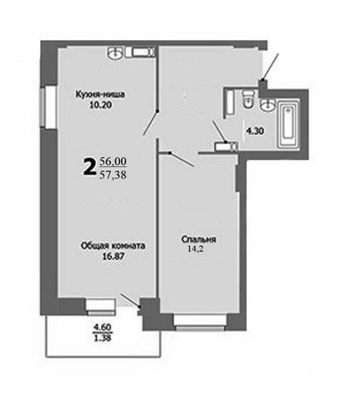 
   Продам 2-комнатную, 56 м², Судостроительная ул, 25а

. Фото 2.