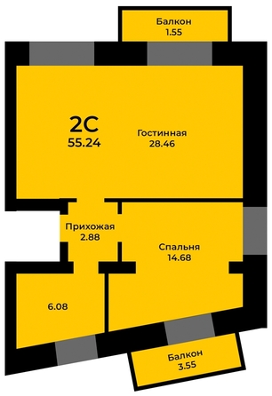 
   Продам 2-комнатную, 55.6 м², Кирпичная ул, 19Б

. Фото 2.