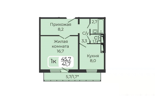 
   Продам 1-комнатную, 41.7 м², Три слона, дом 3

. Фото 2.