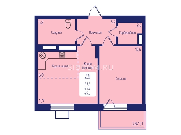 
   Продам 2-комнатную, 46.2 м², Univers (Универс), 2 квартал

. Фото 2.