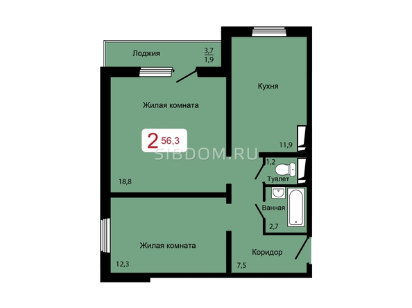 
   Продам 2-комнатную, 56.3 м², Мичурино, дом 2 строение 7

. Фото 1.