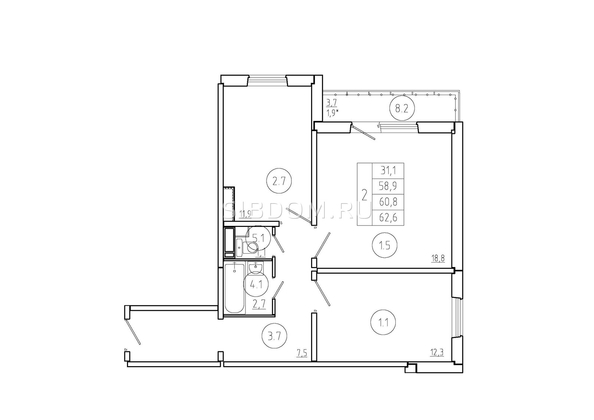 
   Продам 2-комнатную, 60.8 м², Три слона, дом 2

. Фото 8.