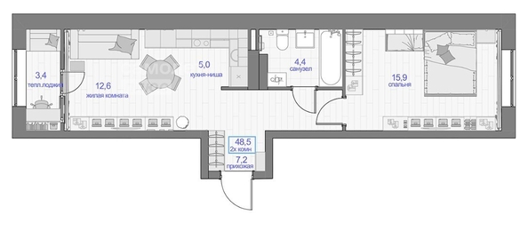 
   Продам 2-комнатную, 48.5 м², Апрельская ул, 9

. Фото 12.