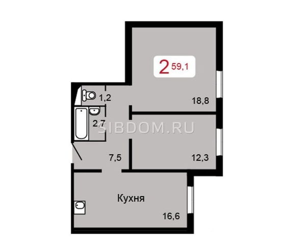 
   Продам 2-комнатную, 56.3 м², 60 лет Октября ул, 90 к2

. Фото 4.