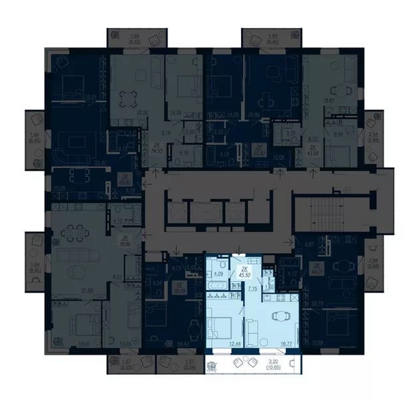 
   Продам 2-комнатную, 45.5 м², АЭРОCITY (Аэросити), дом 4

. Фото 1.