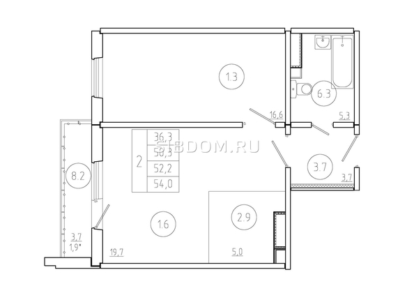 
   Продам 2-комнатную, 52.2 м², Три слона, дом 3

. Фото 1.