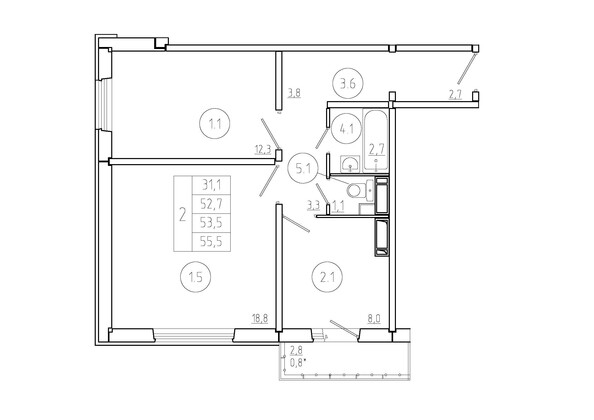 
   Продам 2-комнатную, 53.5 м², Три слона, дом 2

. Фото 1.