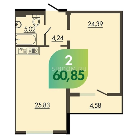 
   Продам 2-комнатную, 60.85 м², Аллея Парк, 1 этап

. Фото 1.