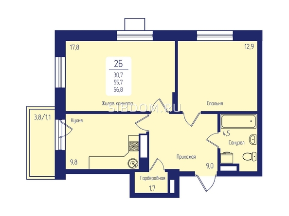 
   Продам 2-комнатную, 56.8 м², Свободный пр-кт, 66р

. Фото 1.