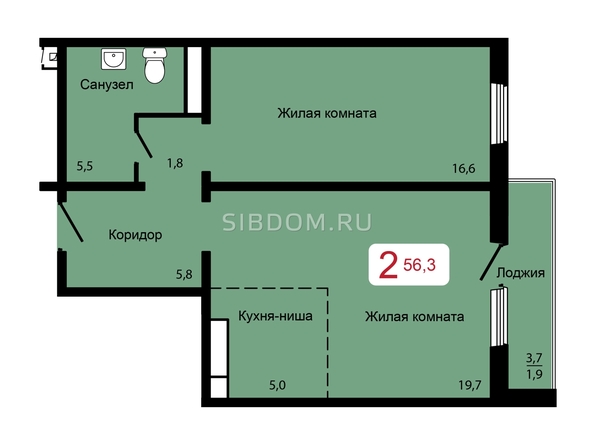 
   Продам 2-комнатную, 56.3 м², Мичурино, дом 2 строение 6

. Фото 1.