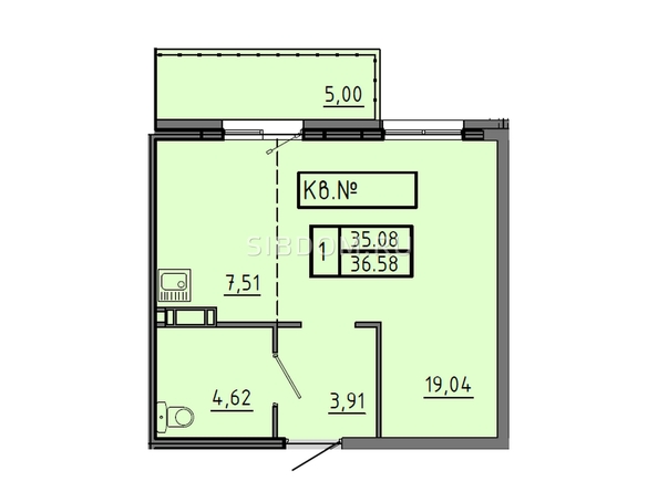 
   Продам 1-комнатную, 36.56 м², Соколовская ул, 20в

. Фото 1.