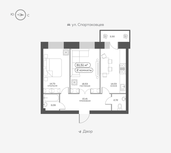 
   Продам 2-комнатную, 62.3 м², Ладо Кецховели ул, 27

. Фото 16.