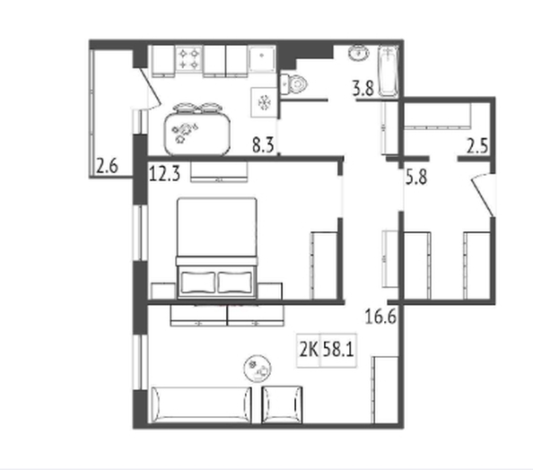 
  Продается 2-комн. квартира, 58.1 м², ЖК Три слона, дом 2
. Фото 1.