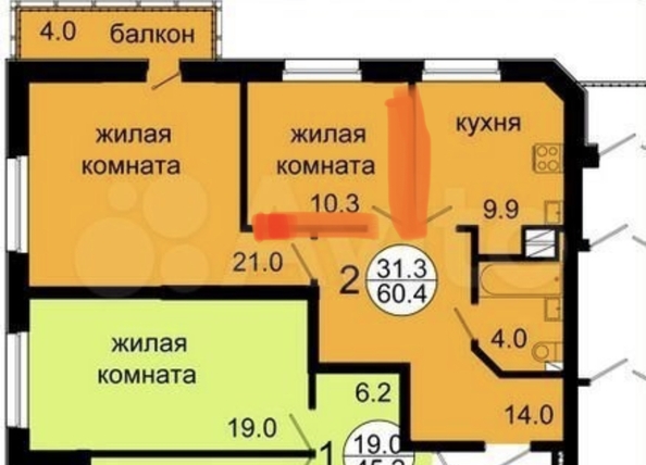 
   Продам 2-комнатную, 60 м², 9 Мая ул, 83

. Фото 9.