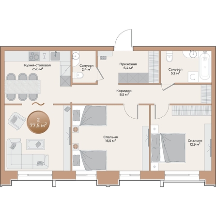 
  Продается 2-комн. квартира, 77.5 м², ЖК Небо над Енисеем, корпус 3
. Фото 1.