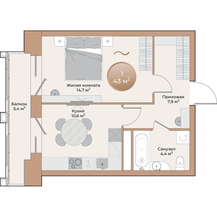 
  Продается 1-комн. квартира, 39.2 м², ЖК Небо над Енисеем, корпус 3
. Фото 1.