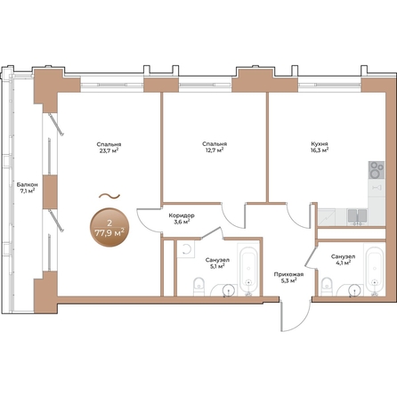 
  Продается 2-комн. квартира, 72.9 м², ЖК Небо над Енисеем, корпус 3
. Фото 3.