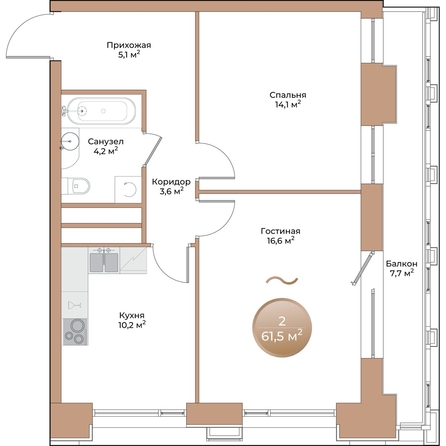
  Продается 2-комн. квартира, 56.1 м², ЖК Небо над Енисеем, корпус 4
. Фото 1.