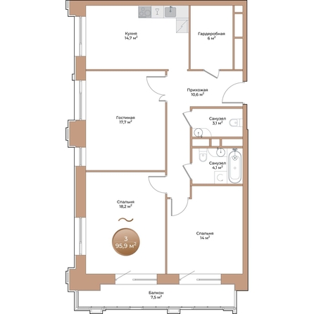 
  Продается 3-комн. квартира, 90.7 м², ЖК Небо над Енисеем, корпус 1
. Фото 1.