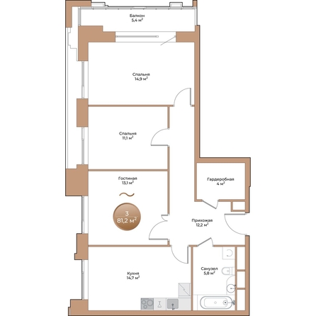
  Продается 3-комн. квартира, 77.4 м², ЖК Небо над Енисеем, корпус 1
. Фото 1.
