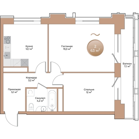
  Продается 2-комн. квартира, 58 м², ЖК Небо над Енисеем
. Фото 1.