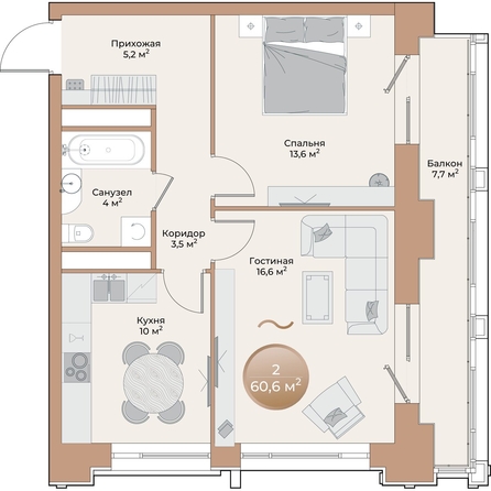 
  Продается 2-комн. квартира, 55.2 м², ЖК Небо над Енисеем
. Фото 2.