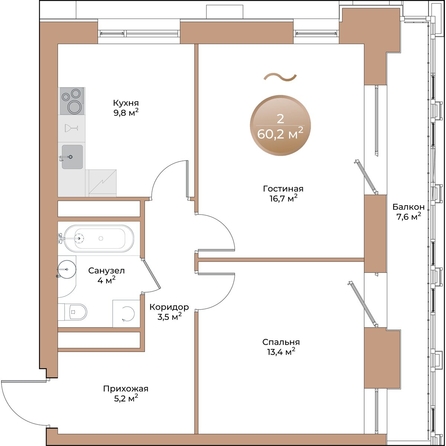 
  Продается 2-комн. квартира, 54.9 м², ЖК Небо над Енисеем
. Фото 1.