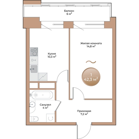
  Продается 1-комн. квартира, 38.1 м², ЖК Небо над Енисеем
. Фото 1.