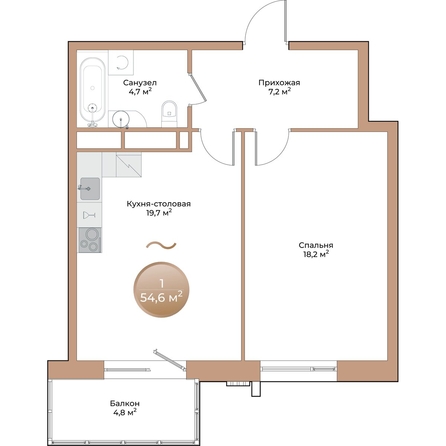 
  Продается 1-комн. квартира, 51.2 м², ЖК Небо над Енисеем
. Фото 3.