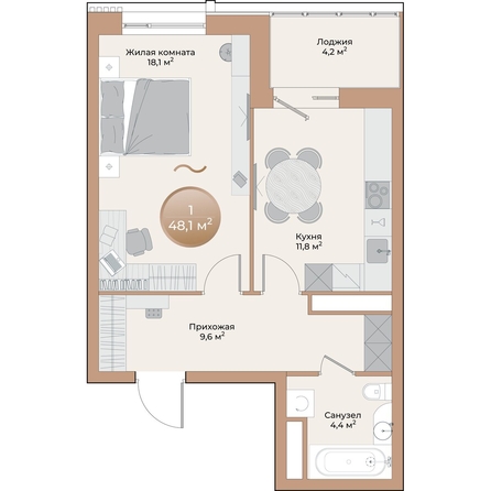 
  Продается 1-комн. квартира, 46 м², ЖК Небо над Енисеем
. Фото 1.